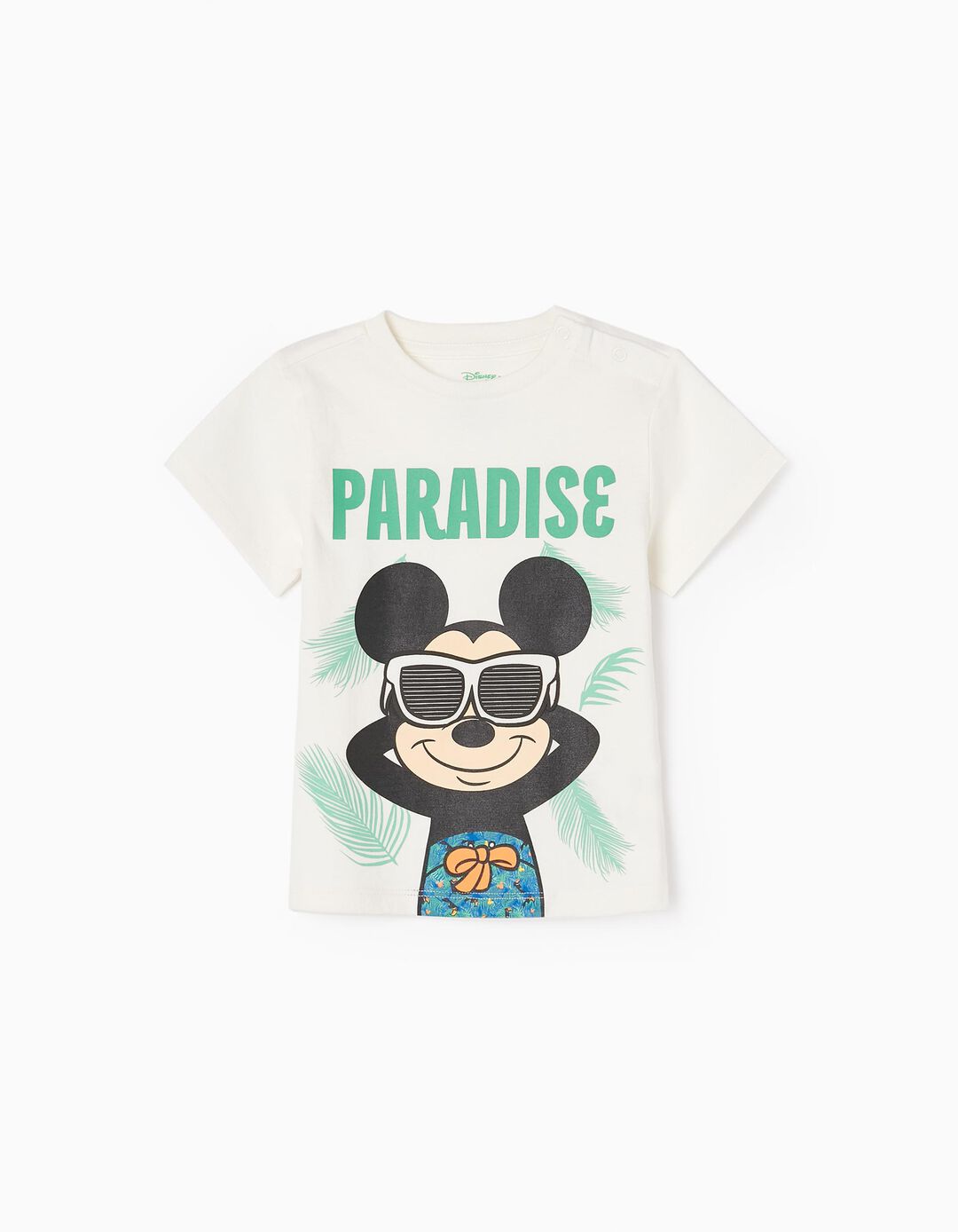 T-shirt de Algodão para Bebé Menino 'Paradise Mickey', Branco