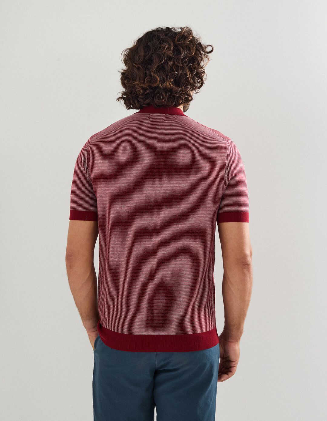 Polo de Malha com Riscas, Homem, Vermelho Escuro