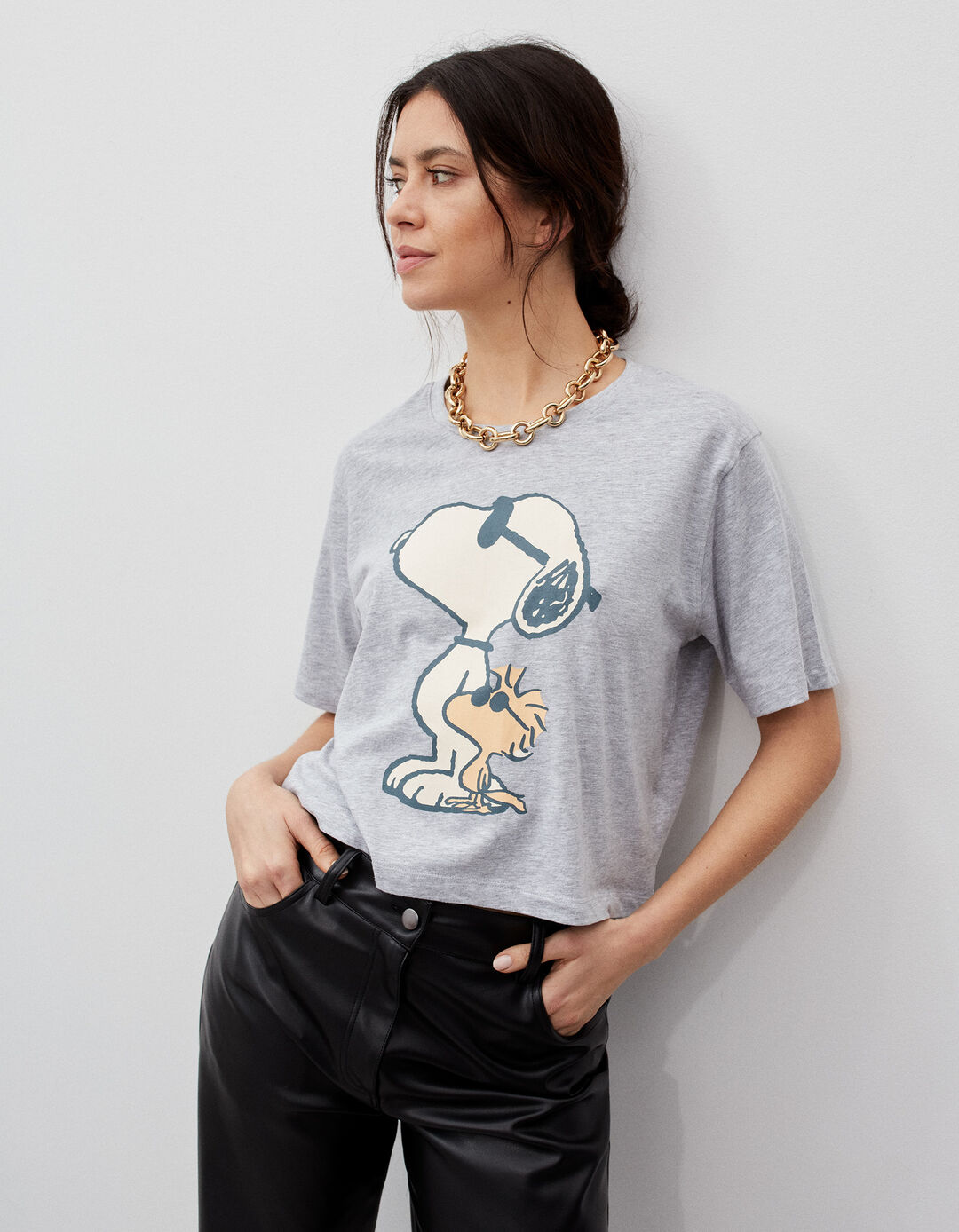 T-shirt 'Snoopy', Mulher, Cinzento Claro