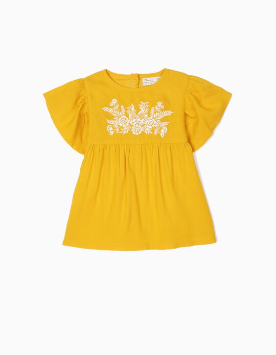 Blusa para Beb&eacute; Menina com Bordados, Amarelo