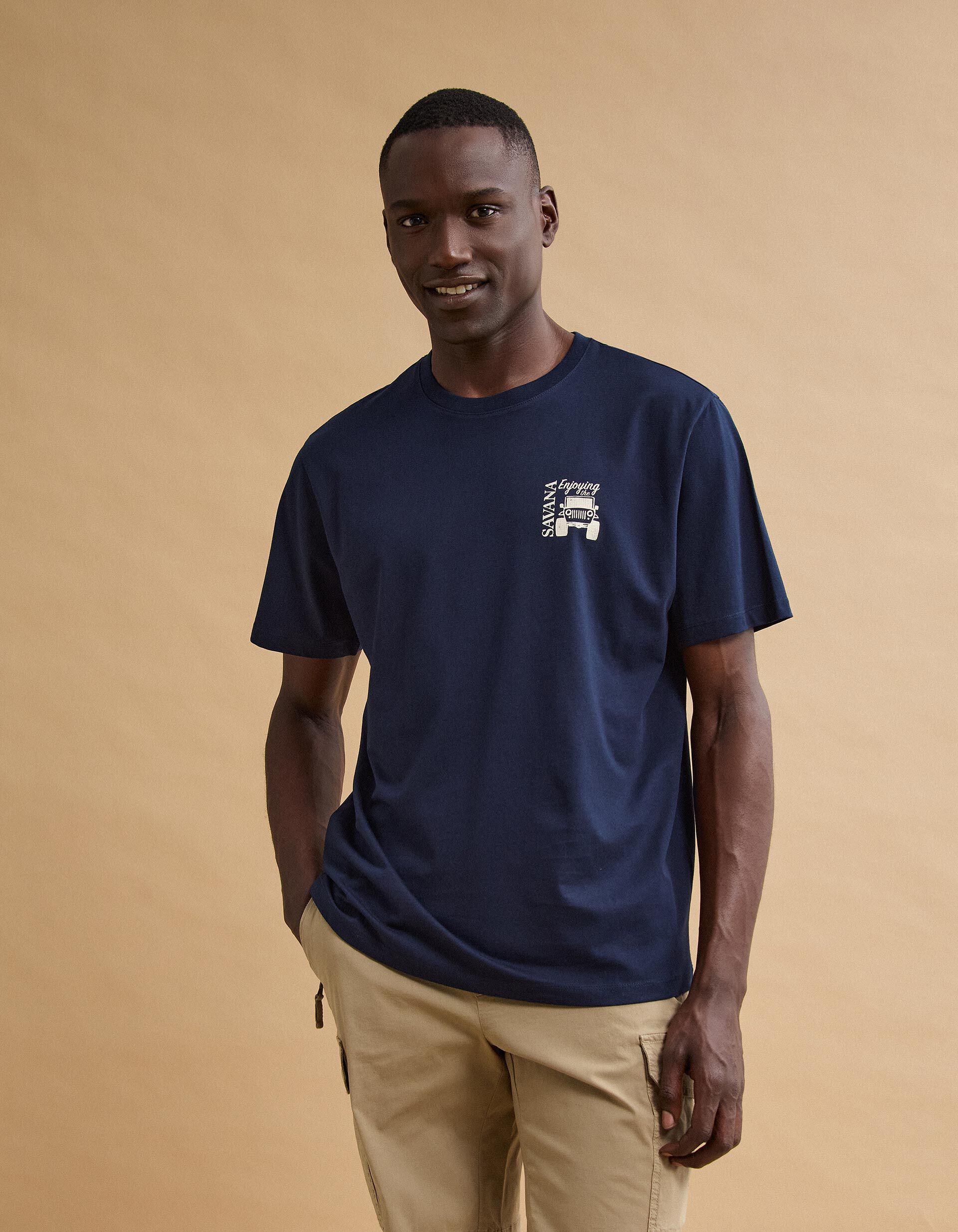 Comprar Online T-shirt Jersey Estampada, Homem, Azul Escuro