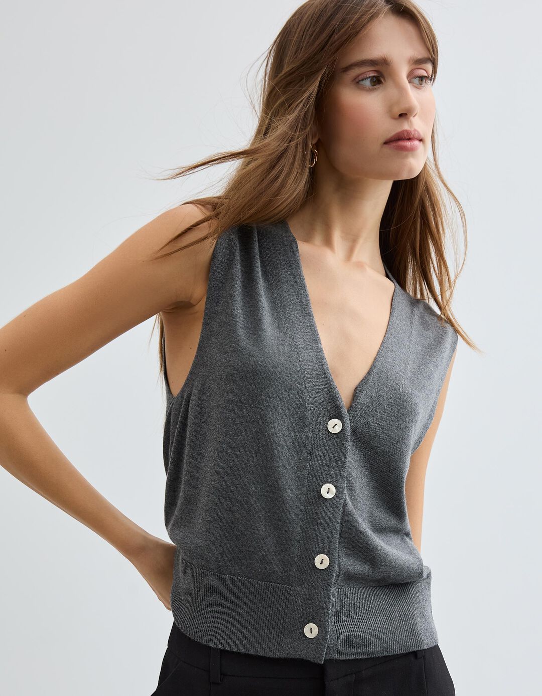 Colete com Caxemira, Mulher, Cinzento Escuro