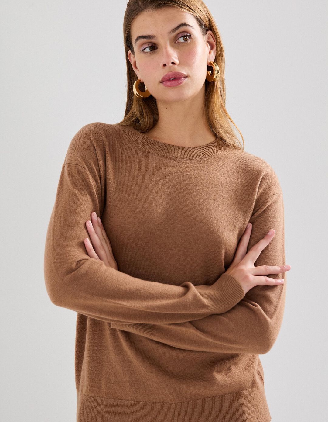 Camisola de Malha, Mulher, Castanho Claro