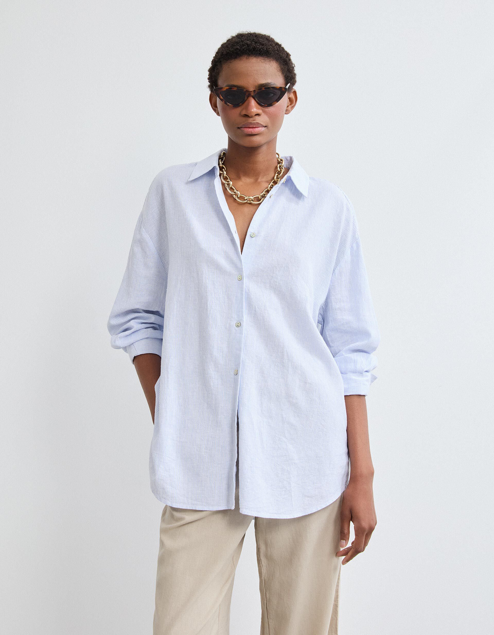 Comprar Online Camisa com Linho, Mulher, Azul