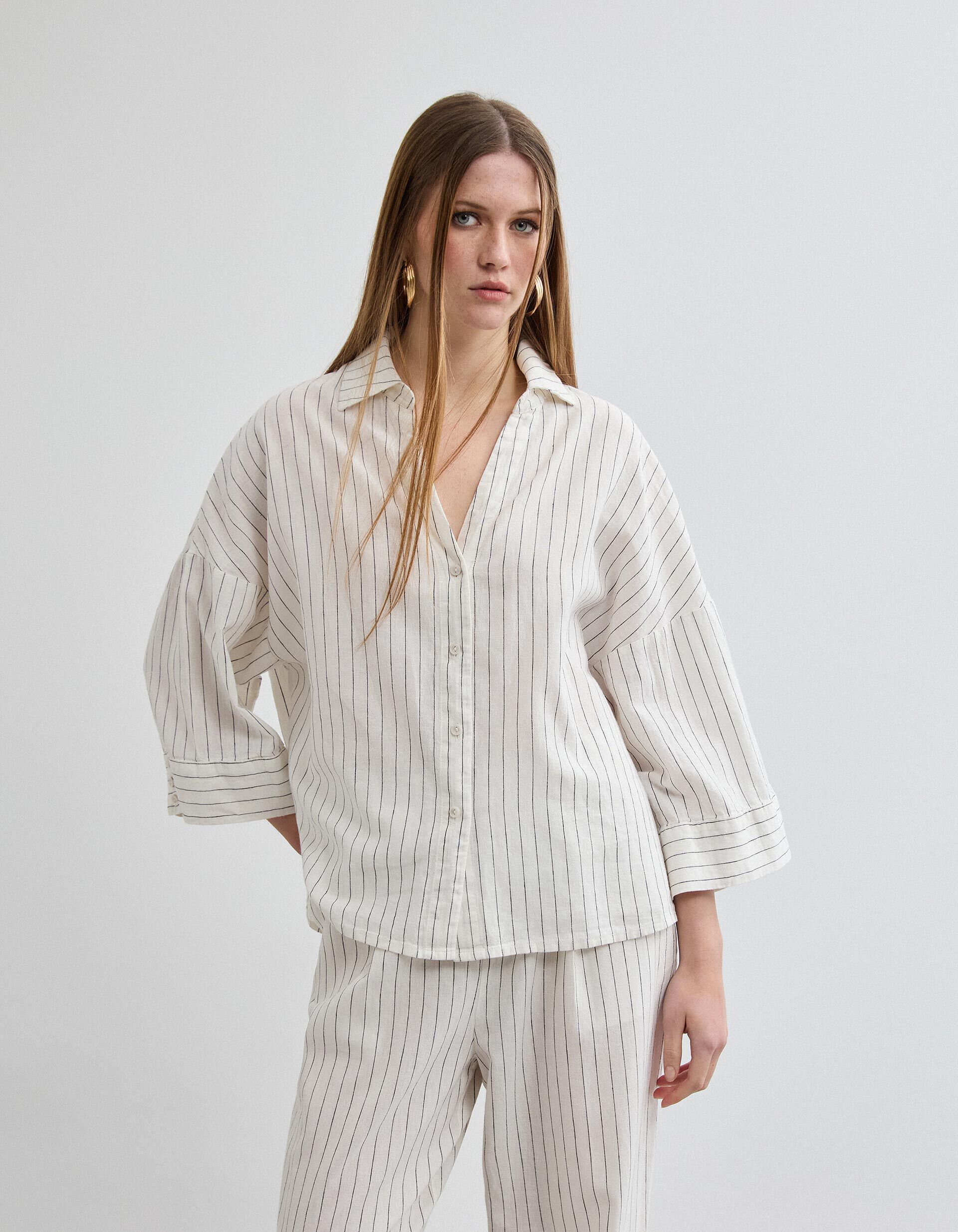 Comprar Online Camisa com Linho, Mulher, Bege Claro