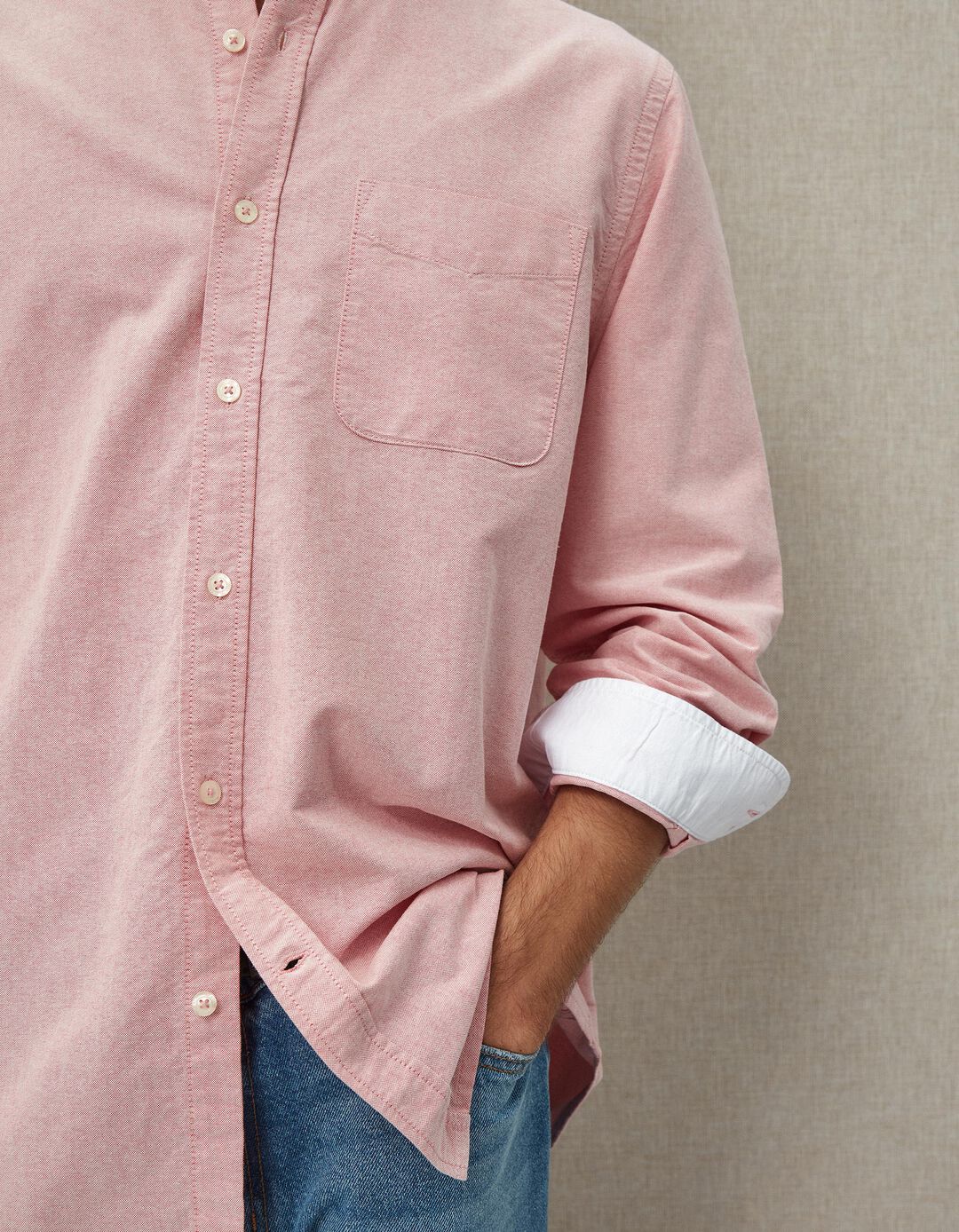 Camisa de Manga Comprida Oxford, Homem, Rosa Claro