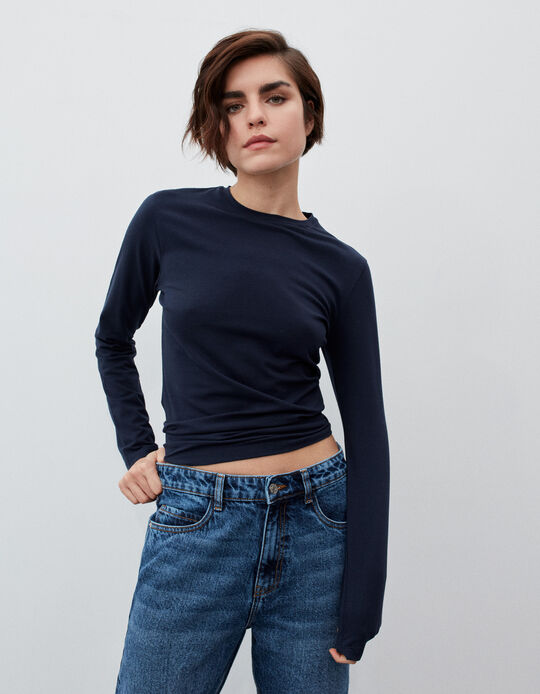 Comprar Online T-shirt Manga Comprida, Mulher, Azul