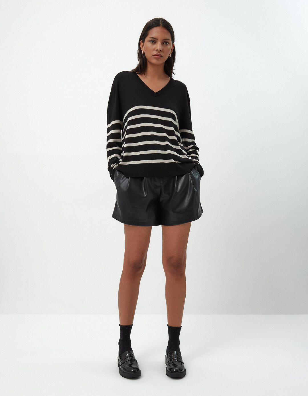 Camisola Mistura de Caxemira Riscas, Mulher, Bege