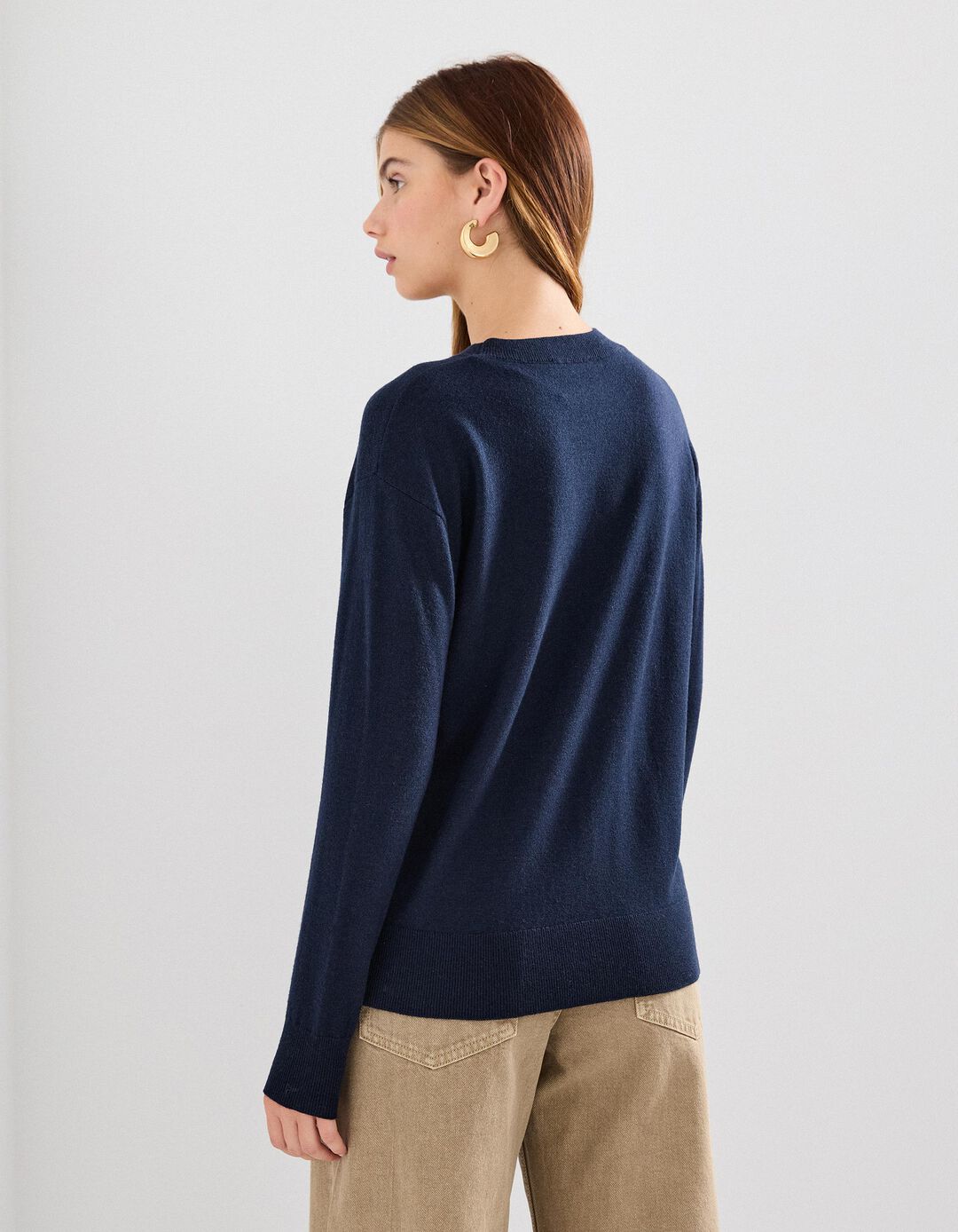 Camisola de Lã com Caxemira, Mulher, Azul Escuro