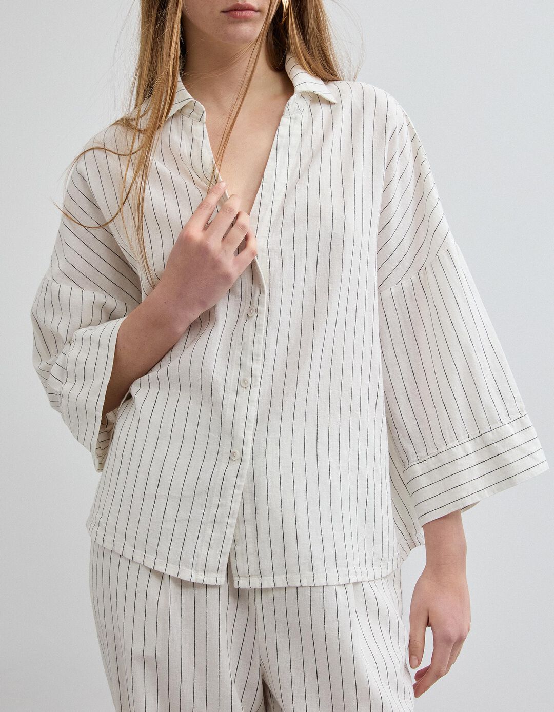 Camisa com Linho, Mulher, Bege Claro