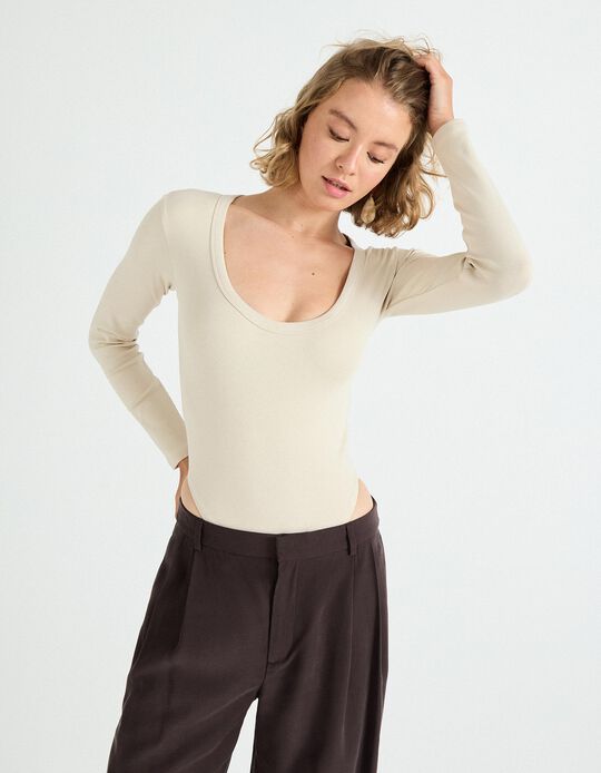 Comprar Online Body de Manga Comprida, Mulher, Bege Claro