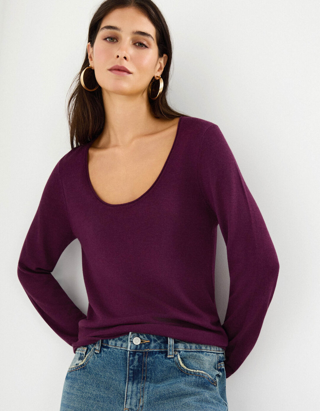 Camisola com Caxemira, Mulher, Roxo Escuro