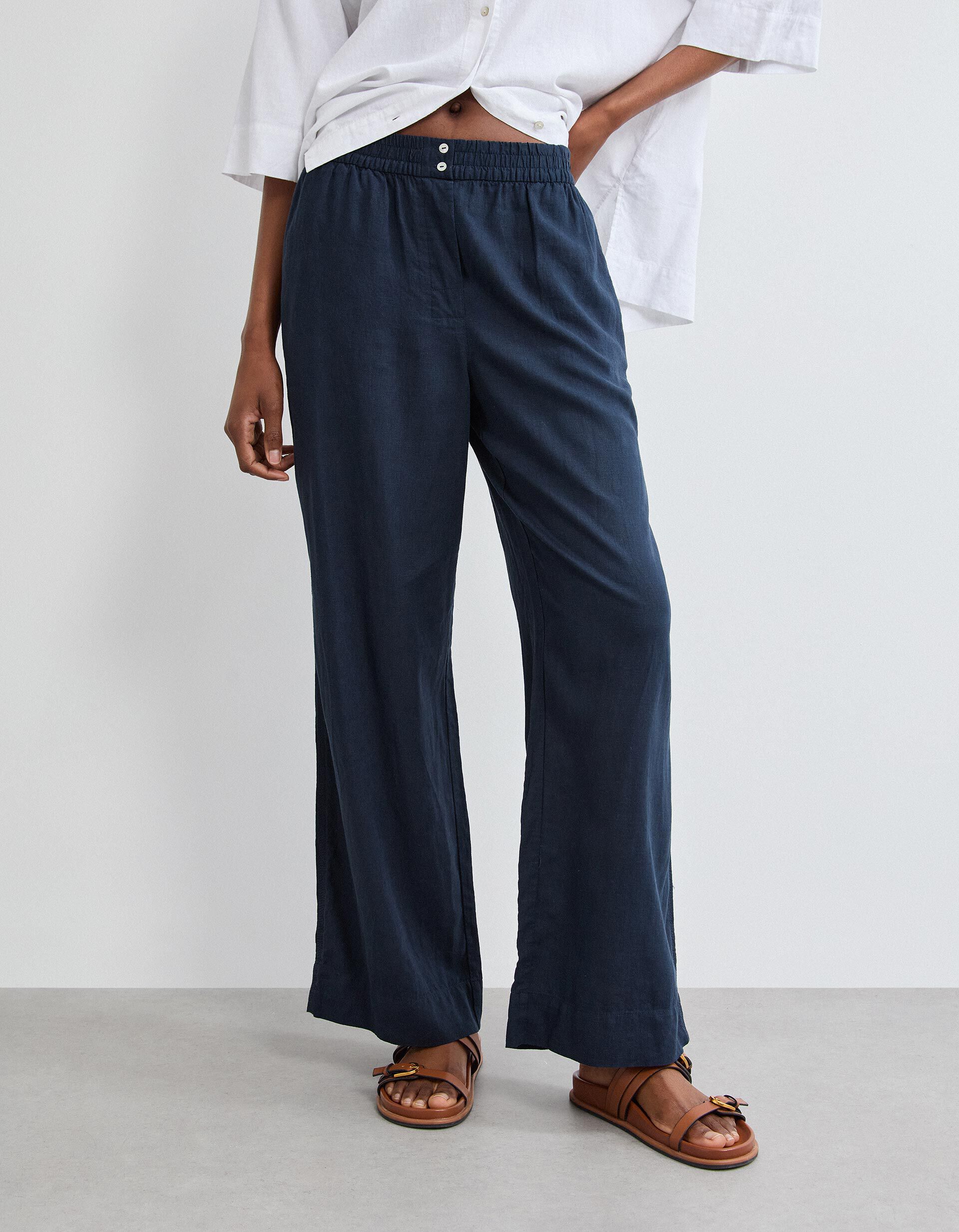 Comprar Online Cal&ccedil;as com Linho, Mulher, Azul Escuro