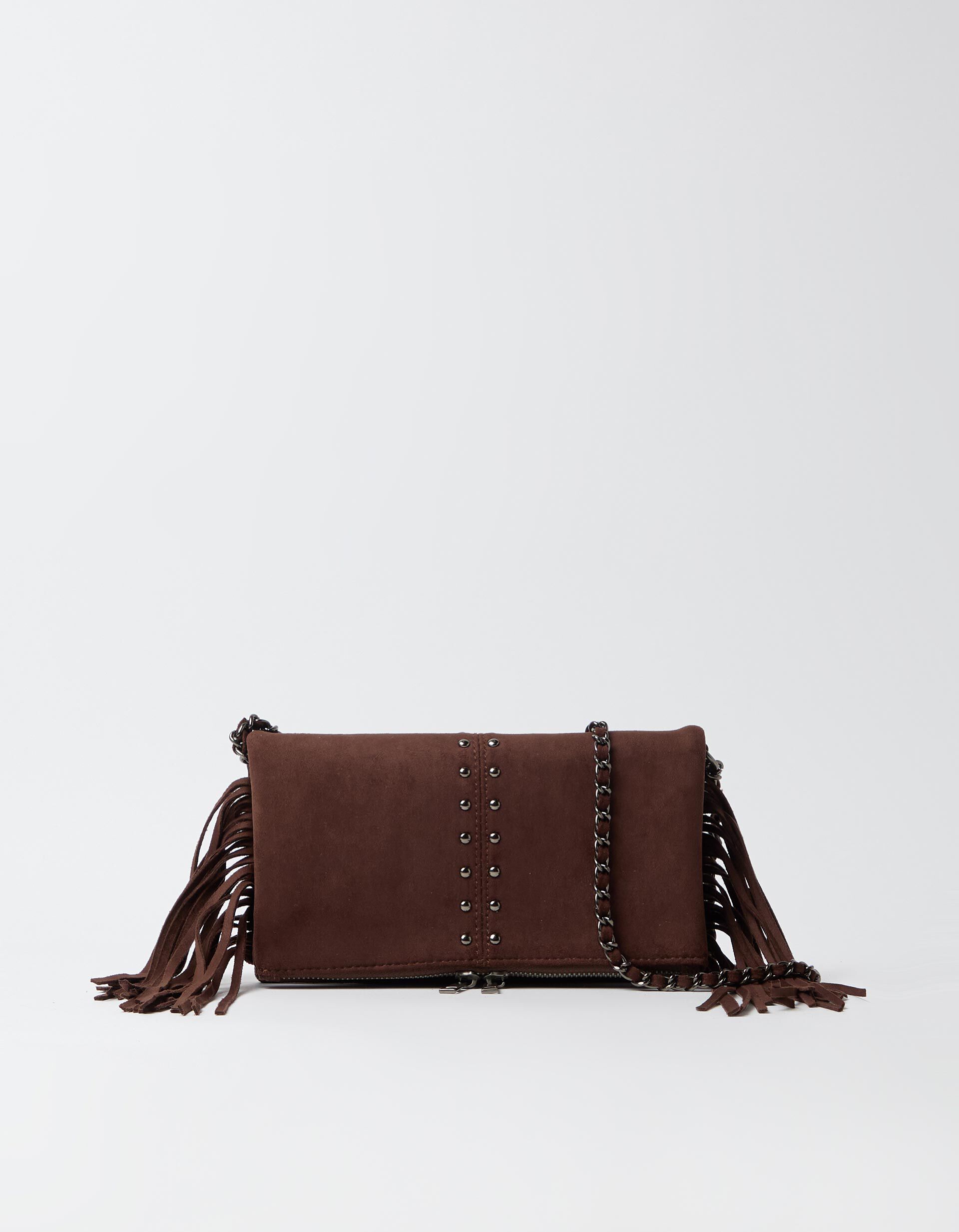 Comprar Online Mala Tiracolo Com Franjas E Tachas, Mulher, Castanho