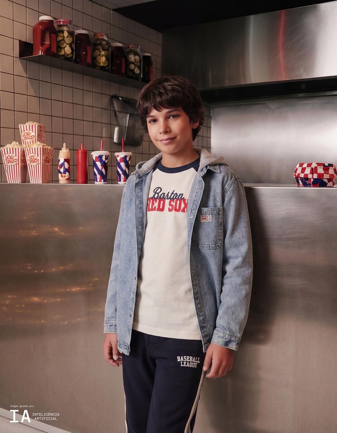 Sobrecamisa de Ganga com Capuz, Menino, Azul Claro