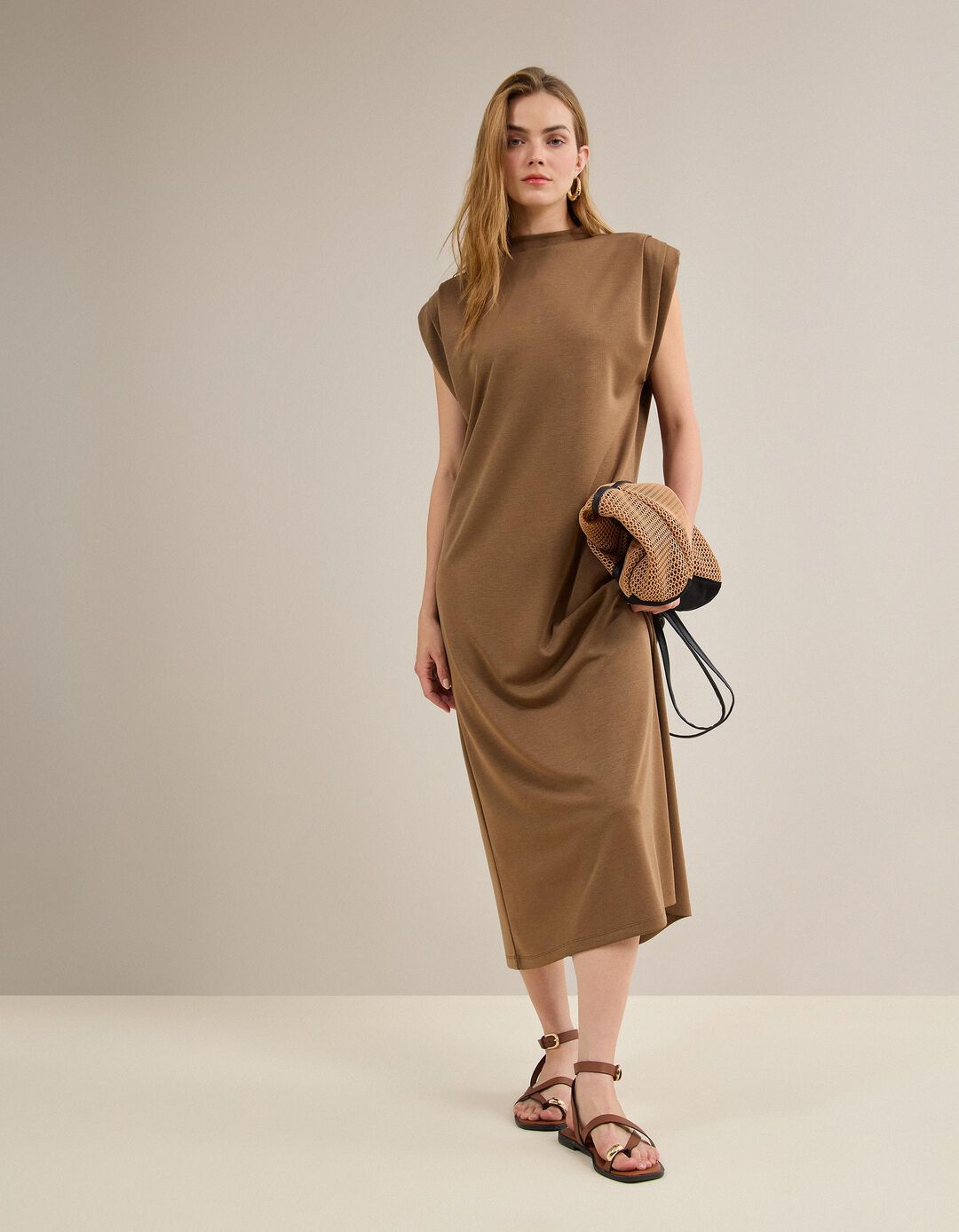 Vestido Comprido, Mulher, Bege 