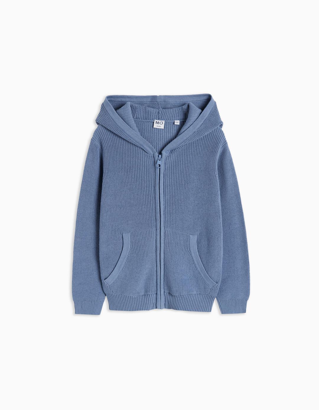 Hooded Zip Knitted Cardigan, Boys, Blue
