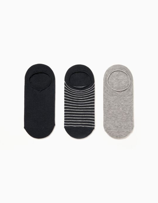 Pack 3 Meias Invis&iacute;veis Azuis e Cinza