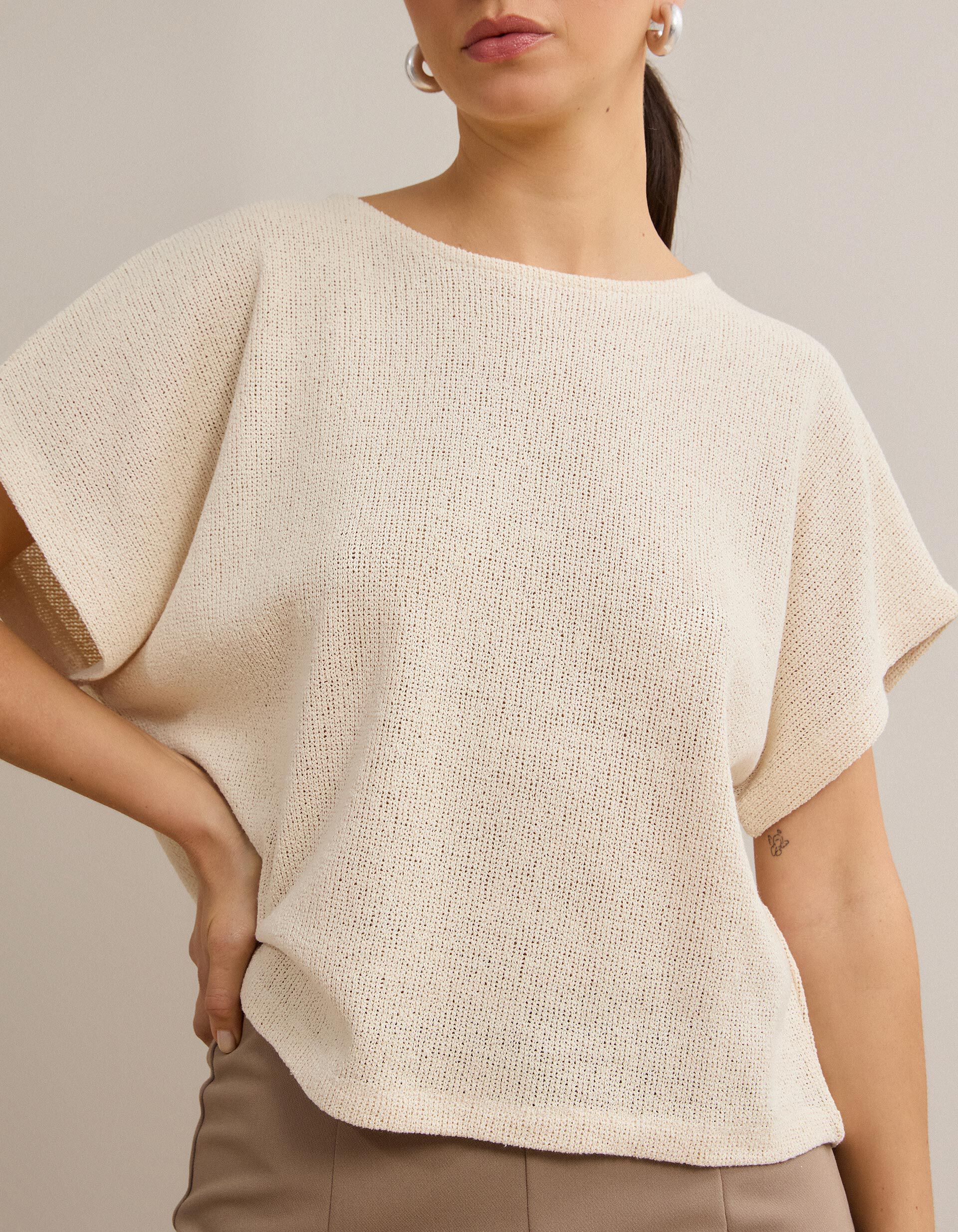 Comprar Online T-shirt Em Malha R&uacute;stica, Mulher, Bege Claro