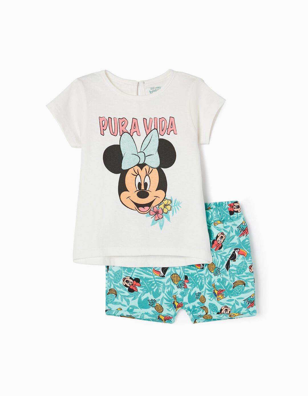 T-shirt + Shorts Set for Baby Girls 'Minnie', White/Aqua Green