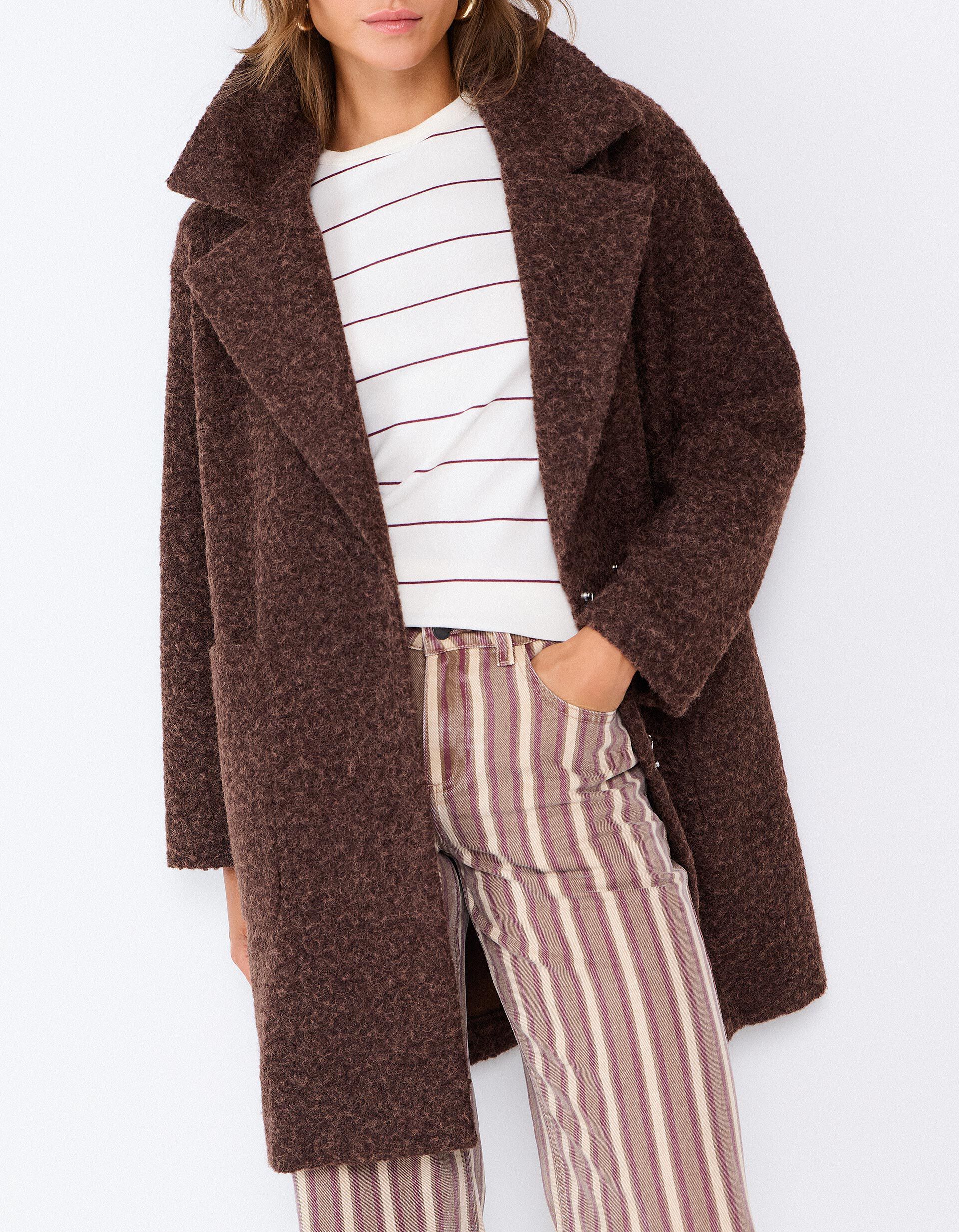 Comprar Online Casaco Midi Efeito Boucl&eacute;, Mulher, Castanho