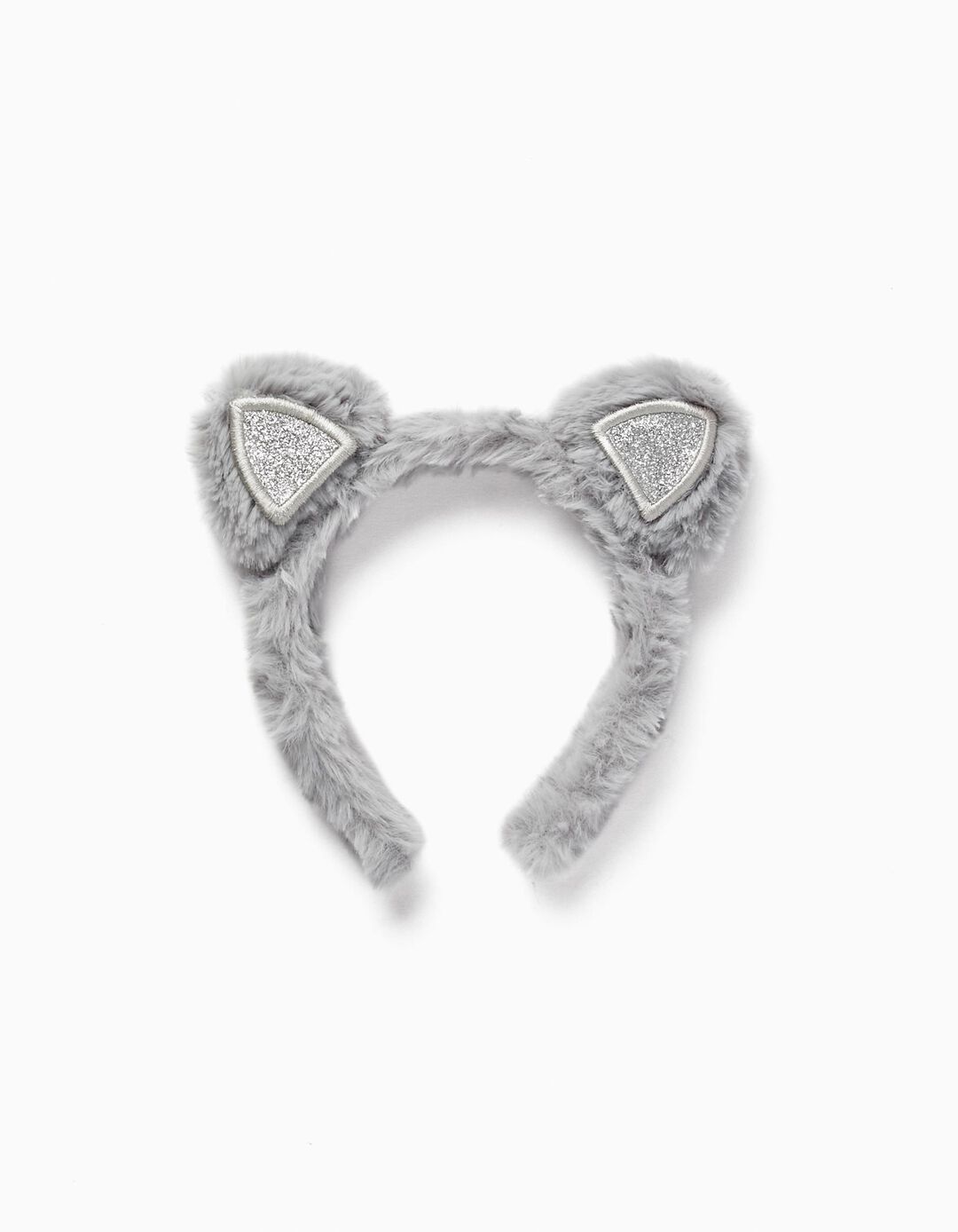 Fuzzy Headband with Ears for Baby and Girl 'Cat', Grey
