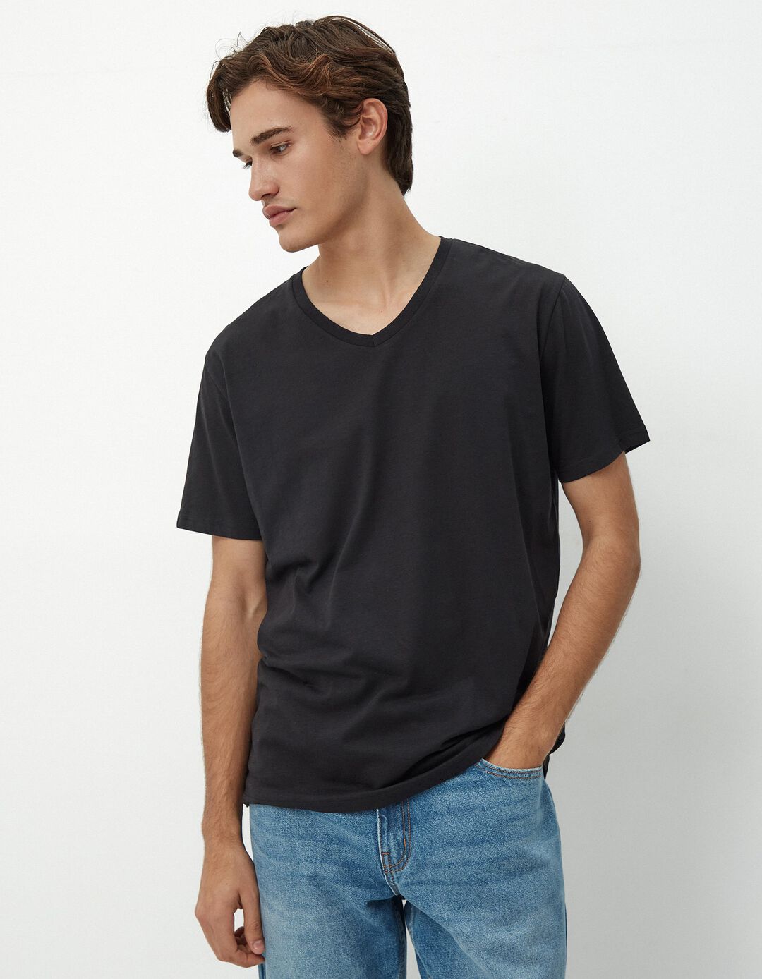 T-shirt Decote em V, Homem, Preto