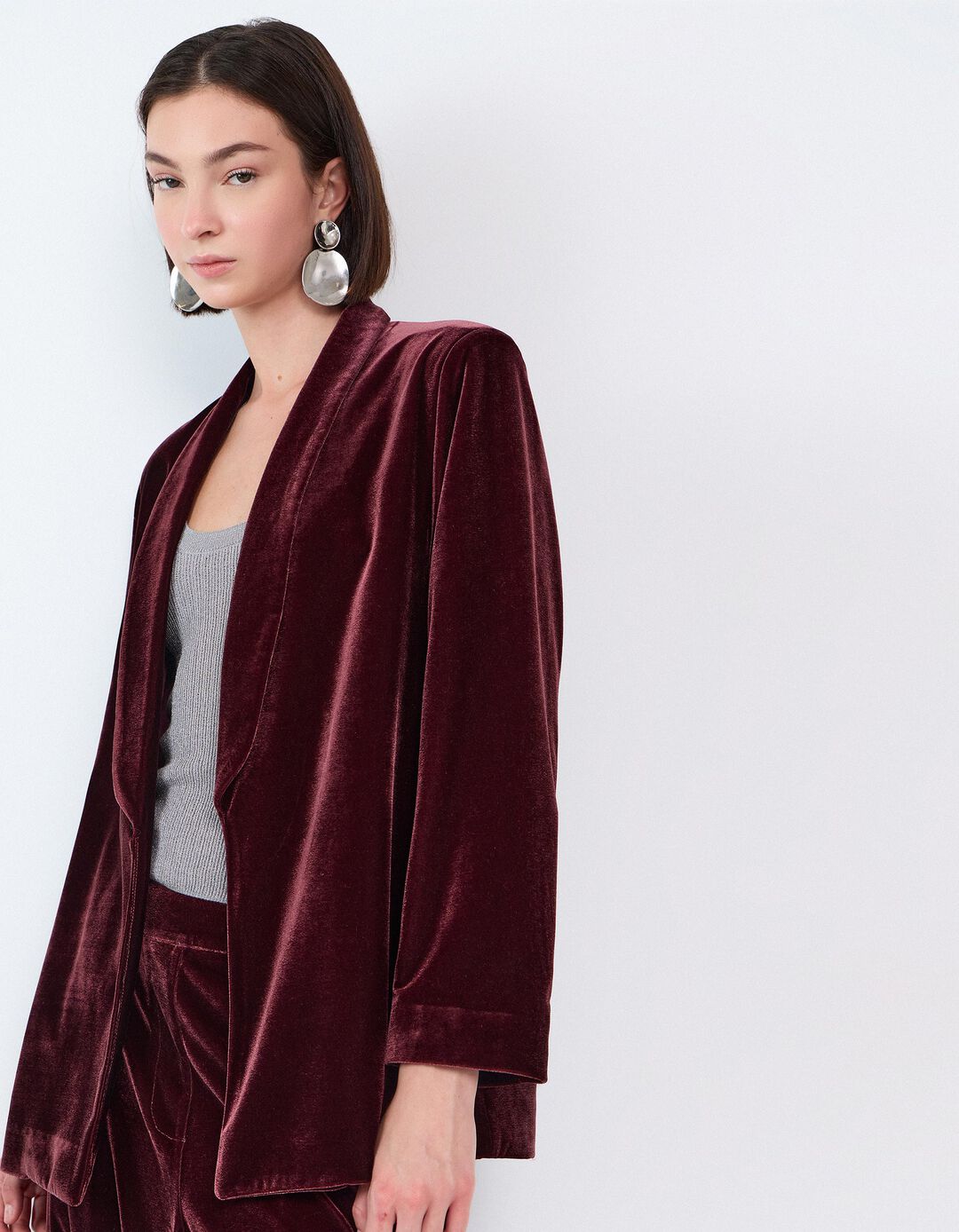 Blazer Em Veludo, Mulher, Roxo Escuro