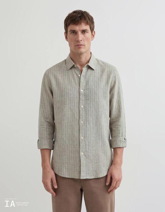 Comprar Online Camisa Riscas com Linho, Homem, Verde