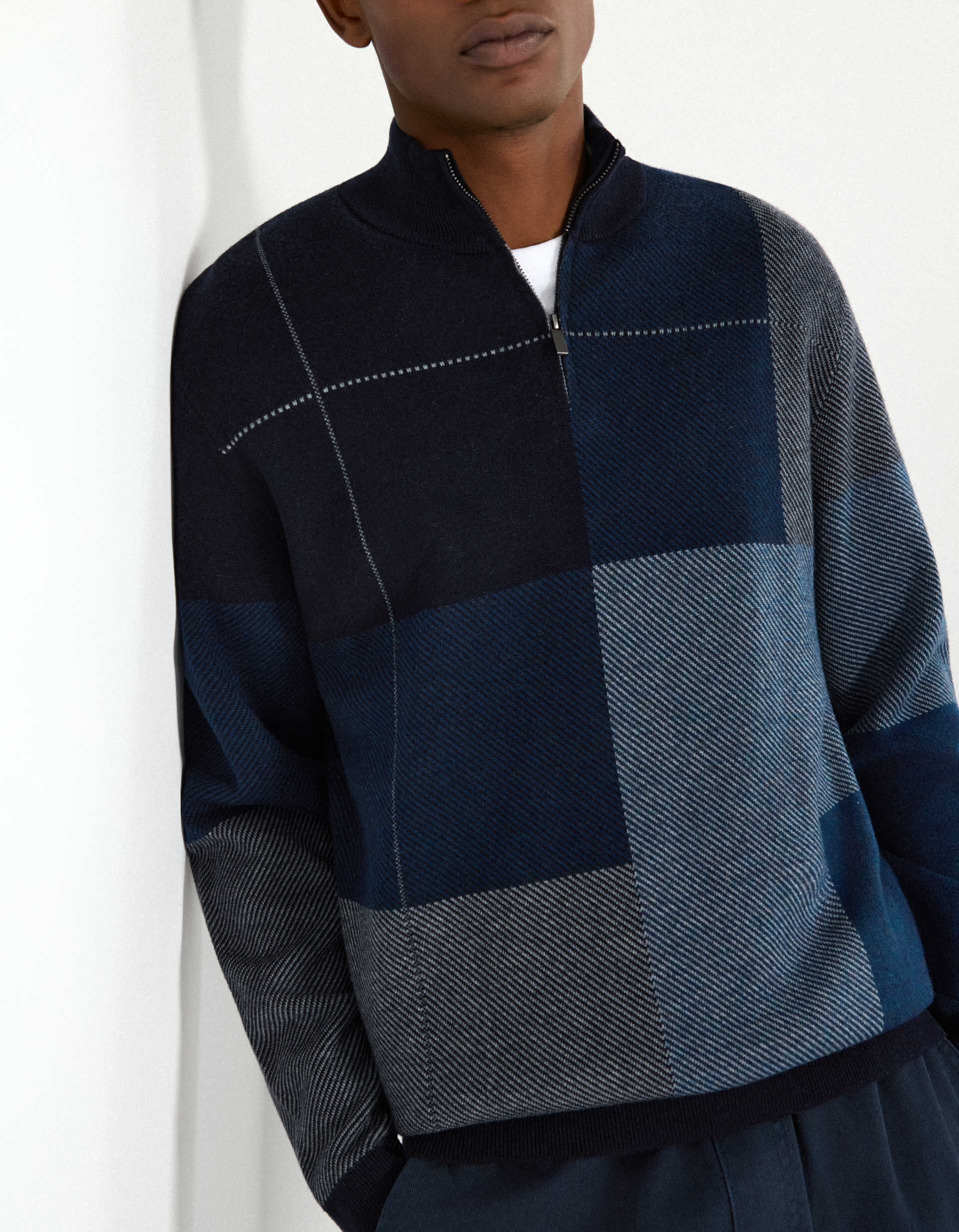 Comprar Online Camisola de Malha Fecho de Correr, Homem, Azul Escuro