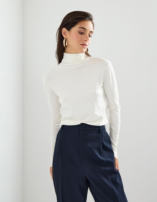 Comprar Online Camisola com Gola Alta, Mulher, Bege Claro