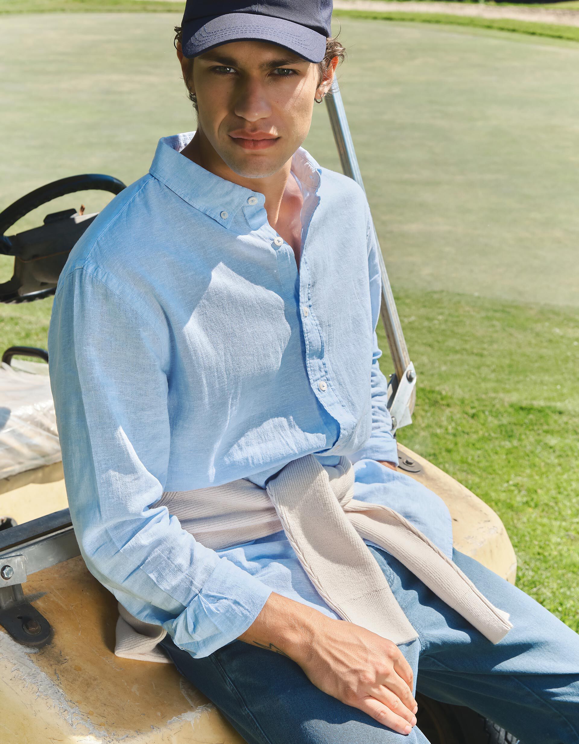 Comprar Online Camisa com Linho, Homem, Azul Claro