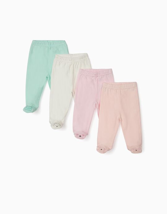 4-PACK TROUSERS WITH FEET FOR NEWBORN BABIES 'ANIMALS', MULTICOLOUR