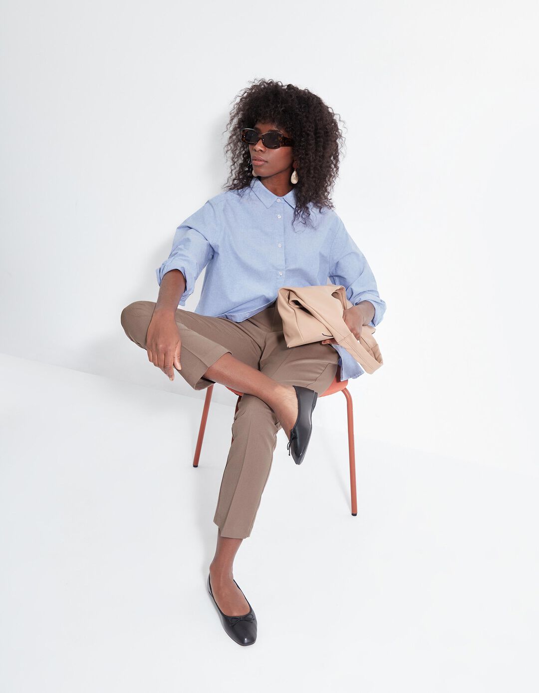 Camisa de Manga Comprida Oxford, Mulher, Azul 