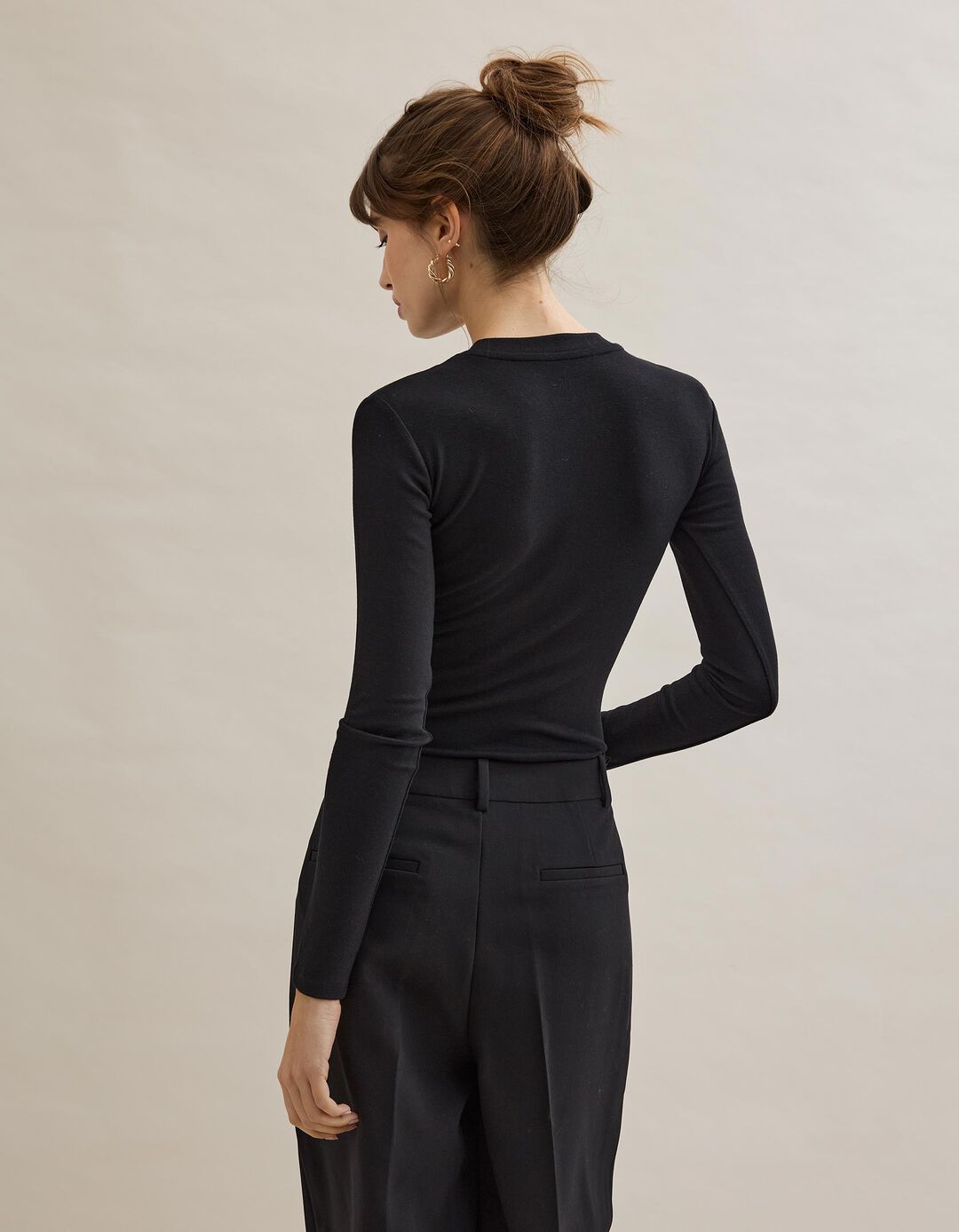 Body de Manga Comprida, Mulher, Preto