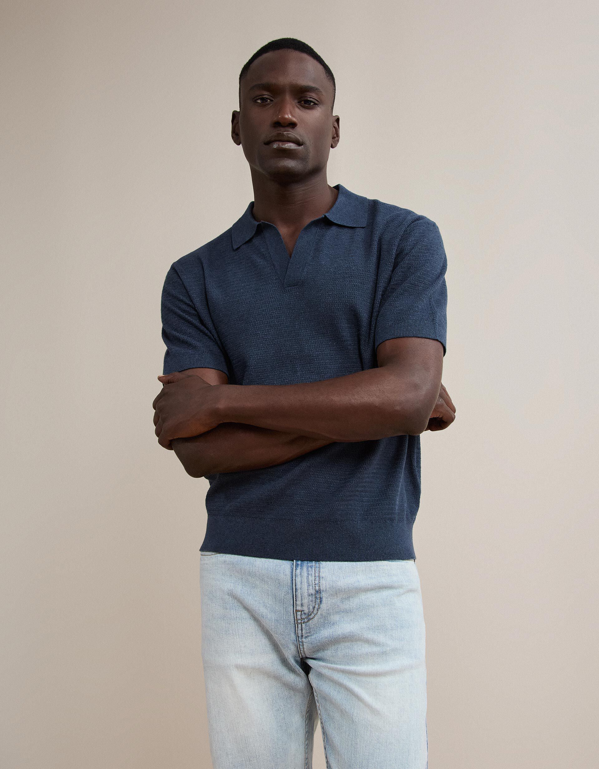 Comprar Online Polo De Malha Tricotada Com Linho, Homem, Azul Escuro