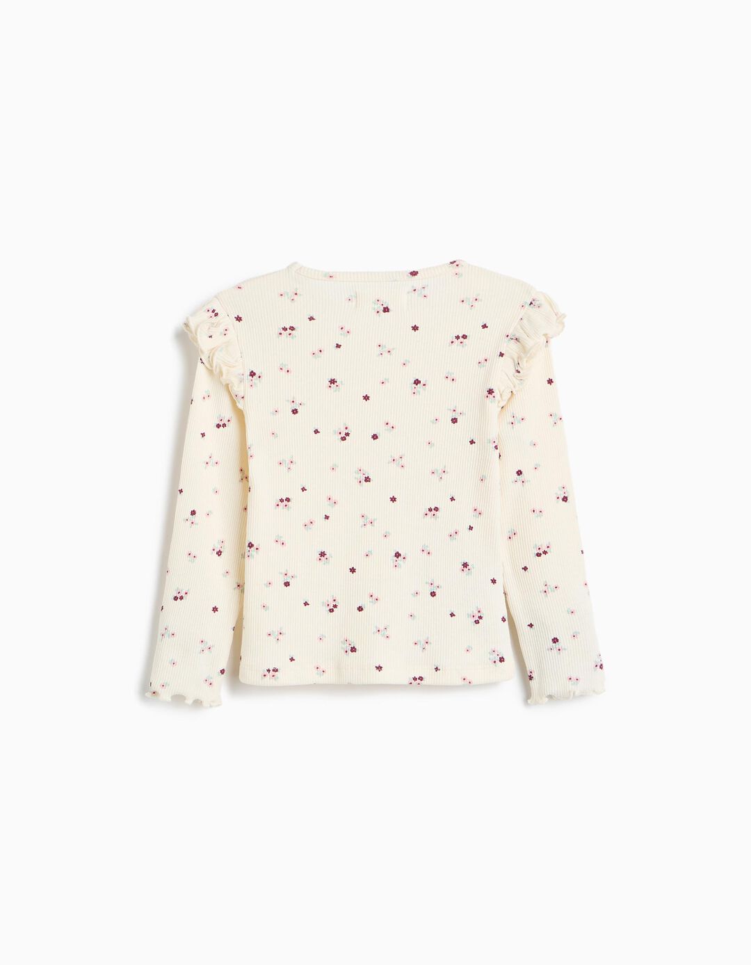 Camisola Canelada Com Flores, Menina, Bege Claro