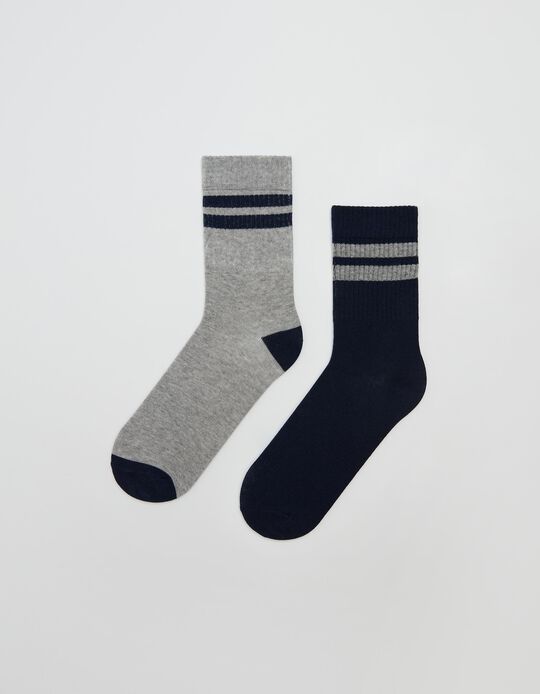 2 Pairs Cotton Socks, Men, Blue