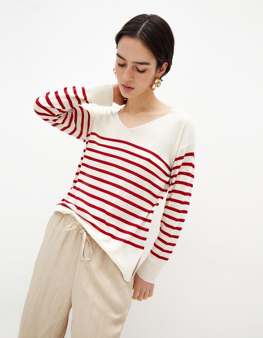 Comprar Online Camisola Riscas, Mulher, Vermelho Escuro