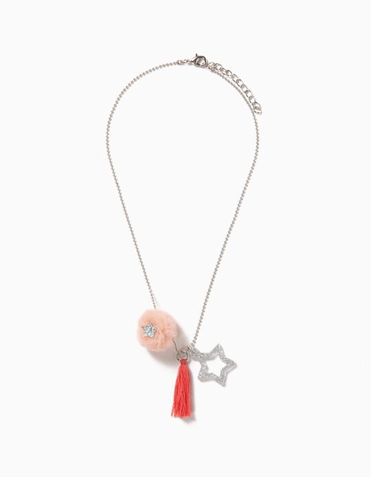 Colar Prateado Estrela e Pompom