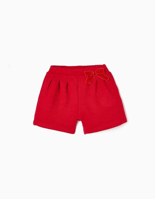 Cotton Shorts with Velvet Bow for Girls, Red