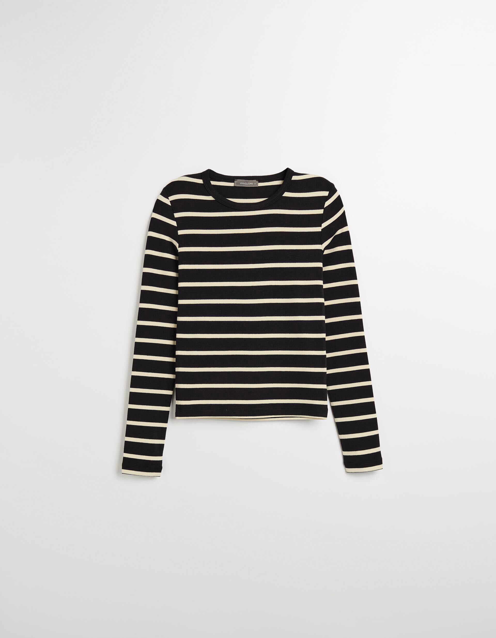 Comprar Online T-shirt de Manga Comprida Riscas, Mulher, Preto