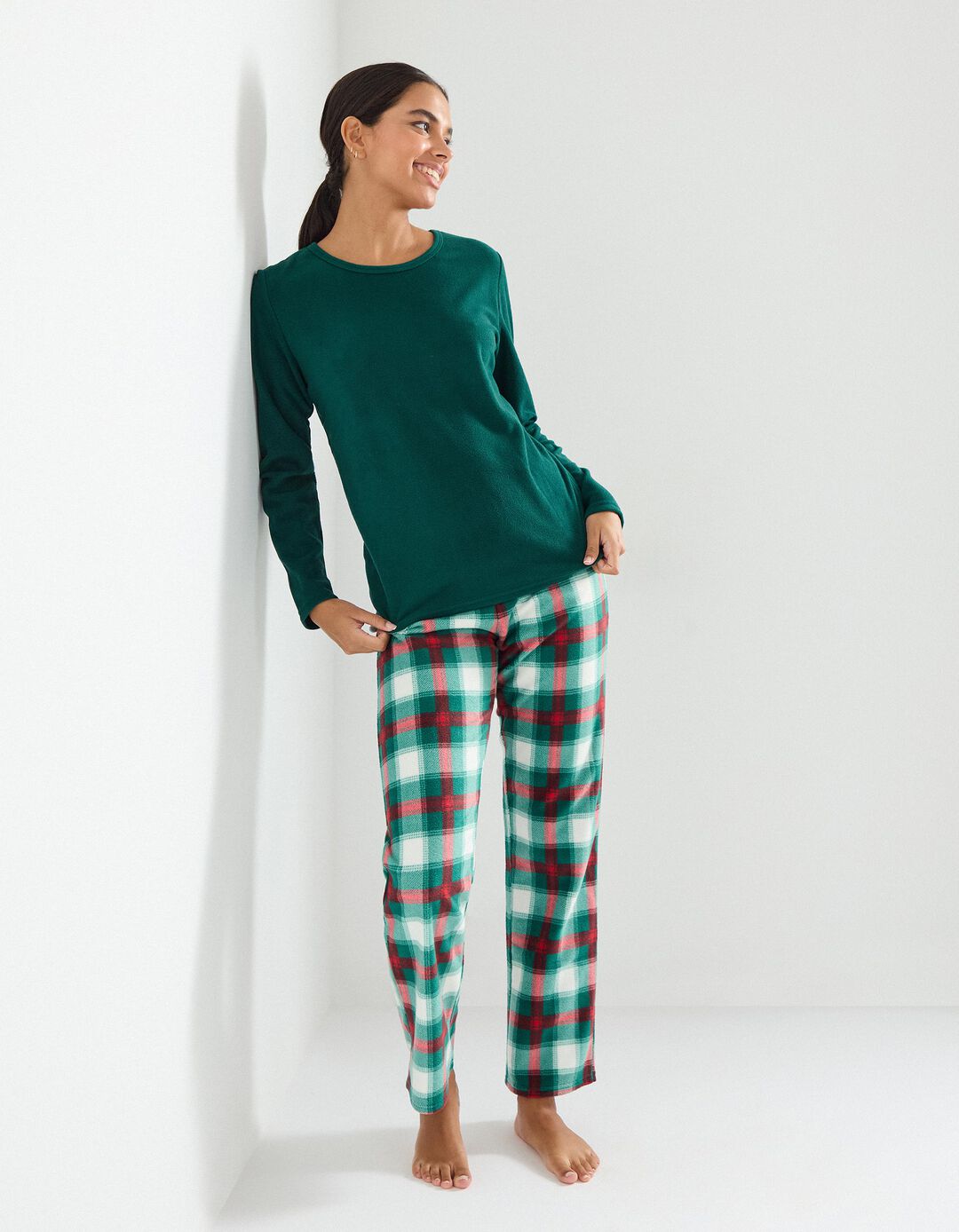 Pijama Polar Natal, Mulher, Verde Escuro 