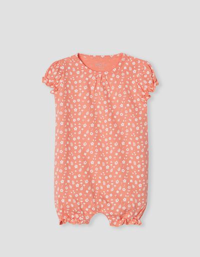 Short Sleeve 'Flowers' Sleepsuit, Baby Girls, Orange