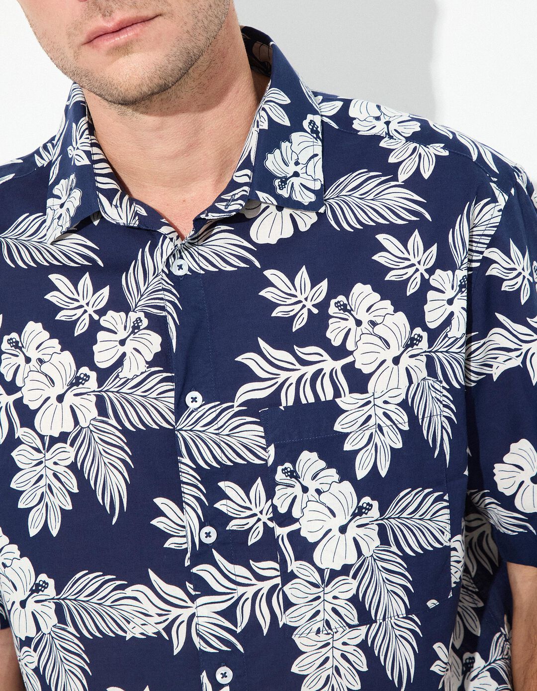 Camisa de Manga Curta, Homem, Azul Escuro 