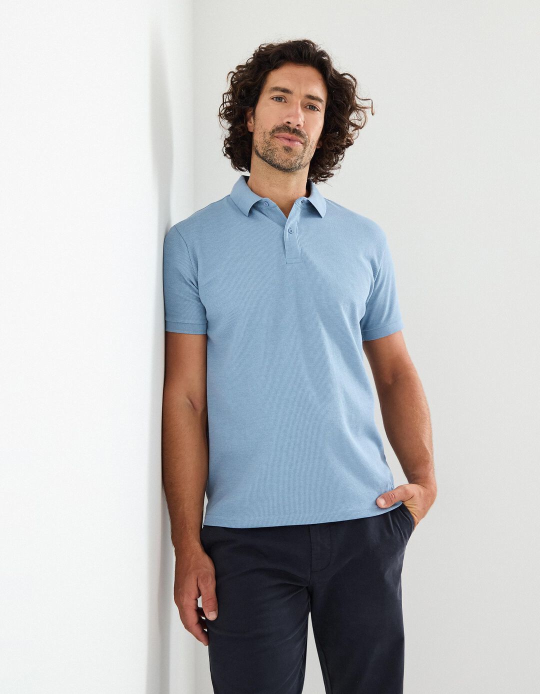 Polo Waffle, Homem, Azul 