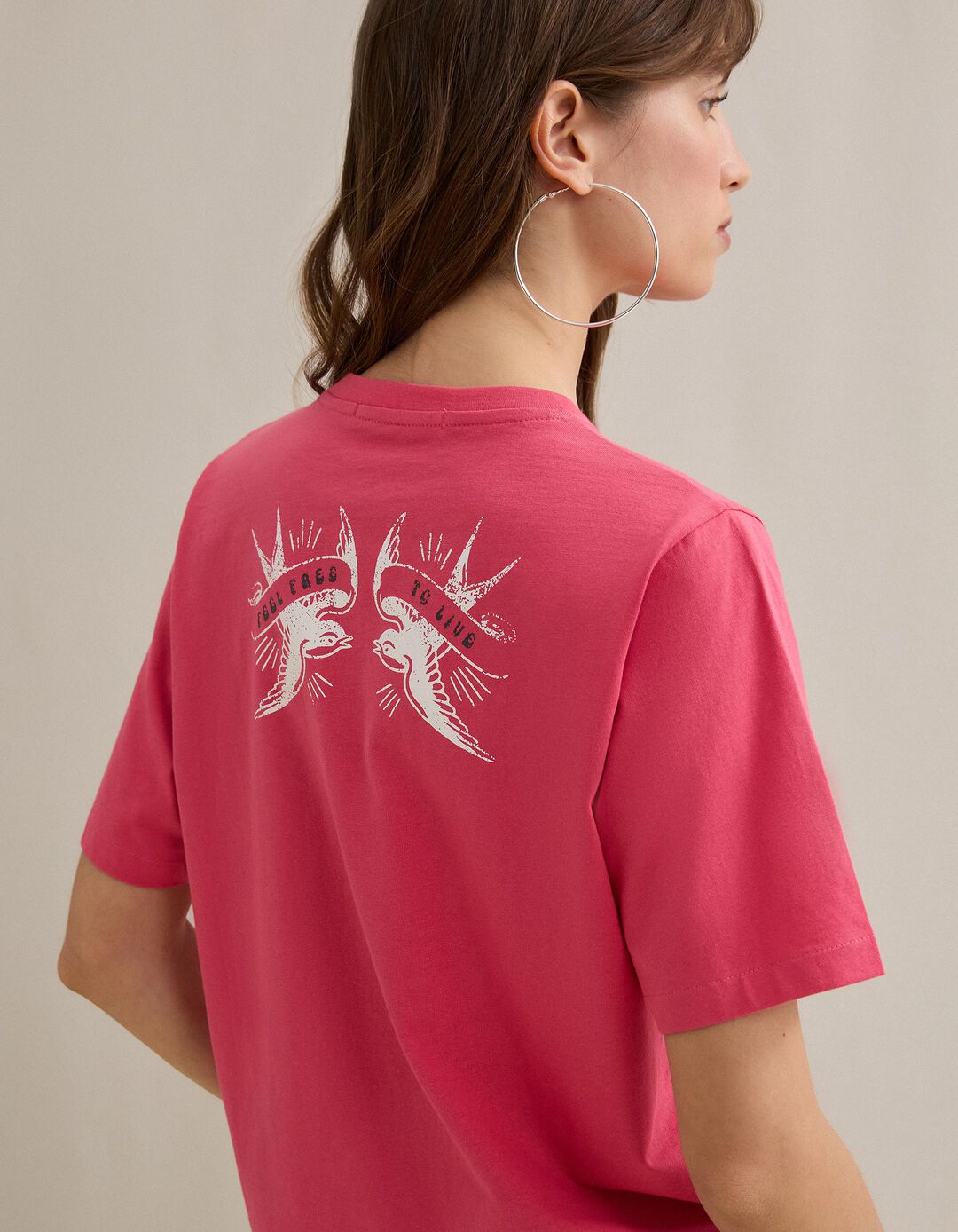 T-shirt com Estampado, Mulher, Coral