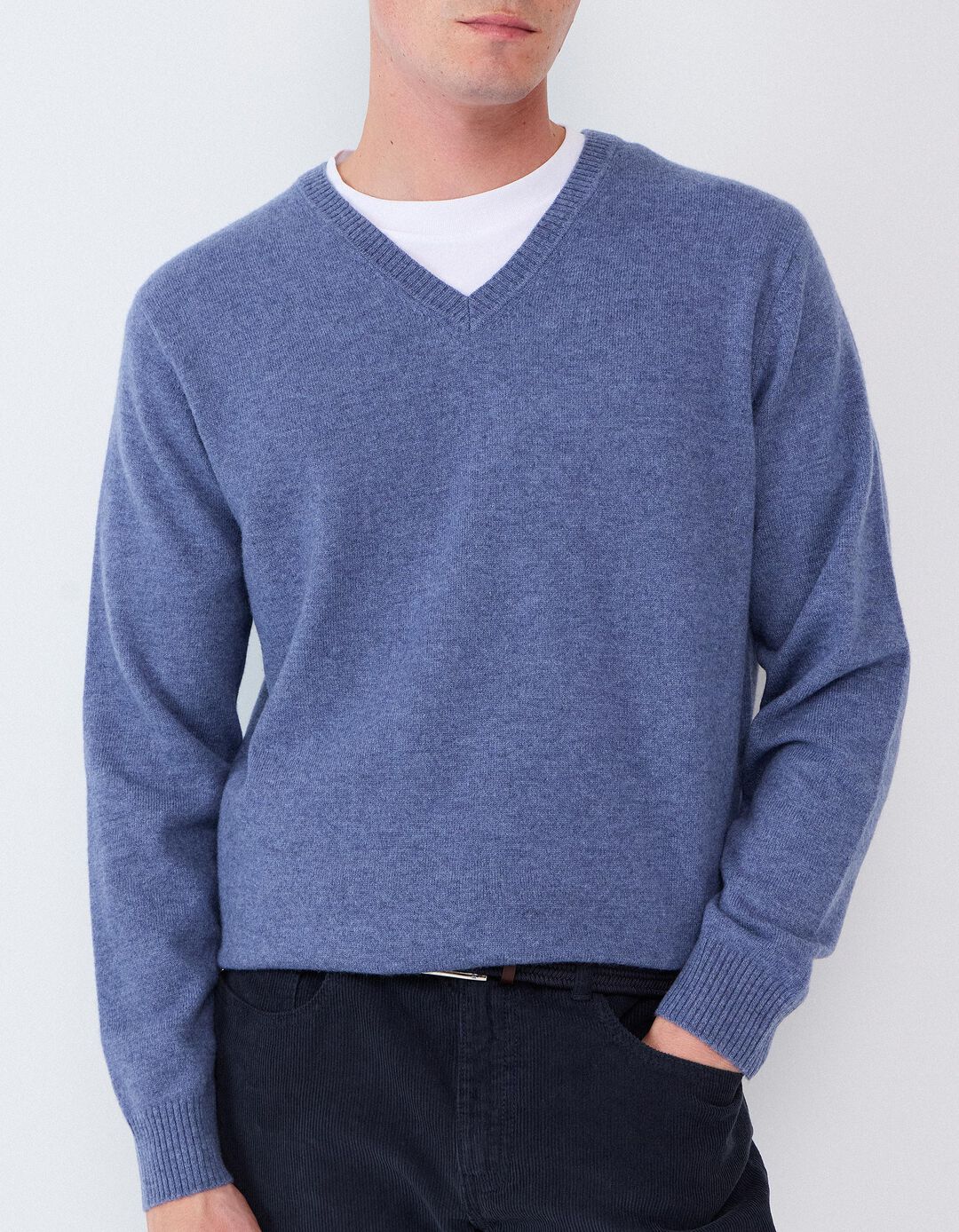 Camisola Com Mistura De L&atilde;, Homem, Azul 