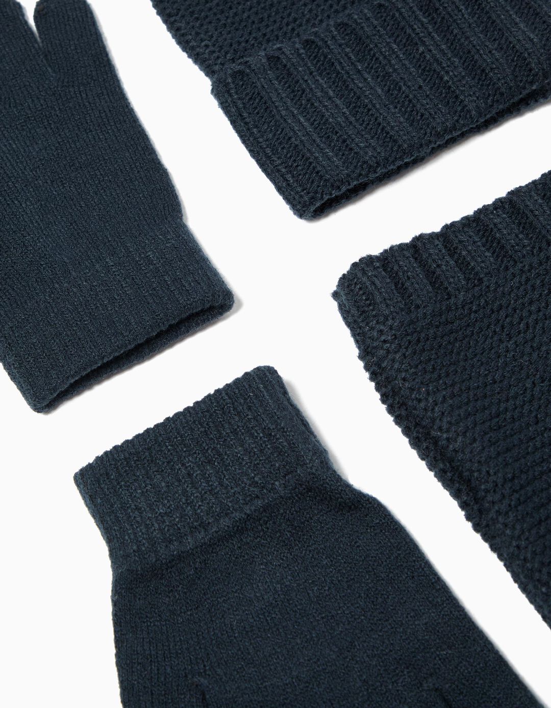 Conjunto Gorro, Gola e Luvas, Menino, Azul Escuro