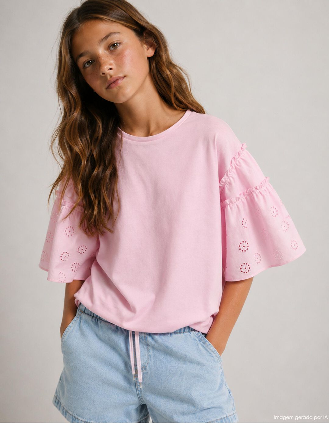 T-shirt Boxy, Menina, Rosa Claro